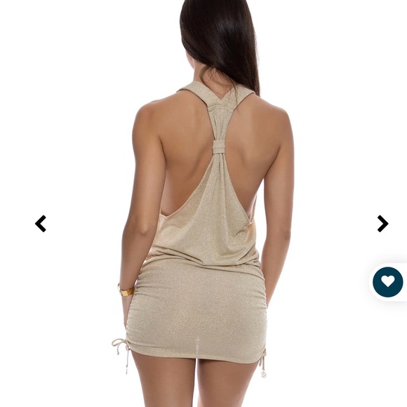 NWOT Luli Fama T-Back Mini Dress Swim Cover Coverup Gold with Stripes XS - Picture 3 of 12